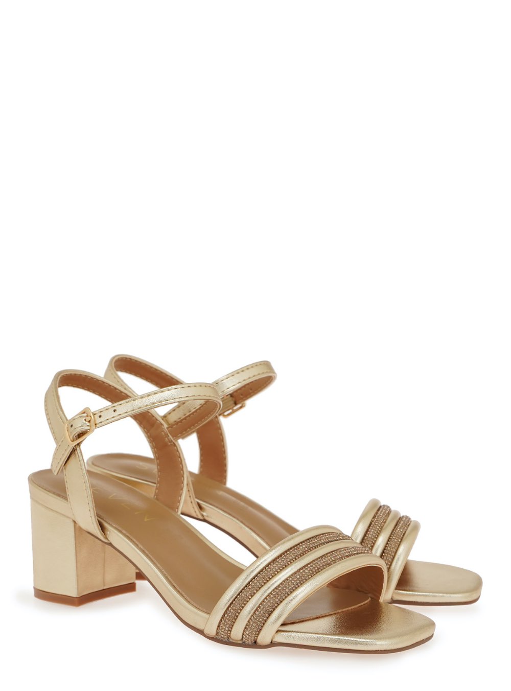 Γυναικεία πέδιλα που δένουν στον αστράγαλο, διακοσμημένα με στρας και κατασκευασμένα από συνθετικό δέρμα SEVEN. Ύψος Τακουνιού:6,5 εκ.