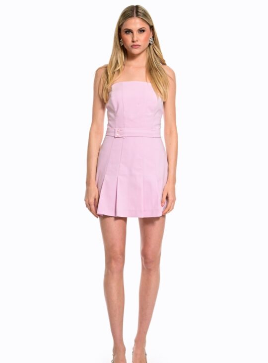Κοντό φόρεμα ,στράπλες σε απαλή ροζ απόχρωση και πιέτες στο τελείωμα WE COSS.