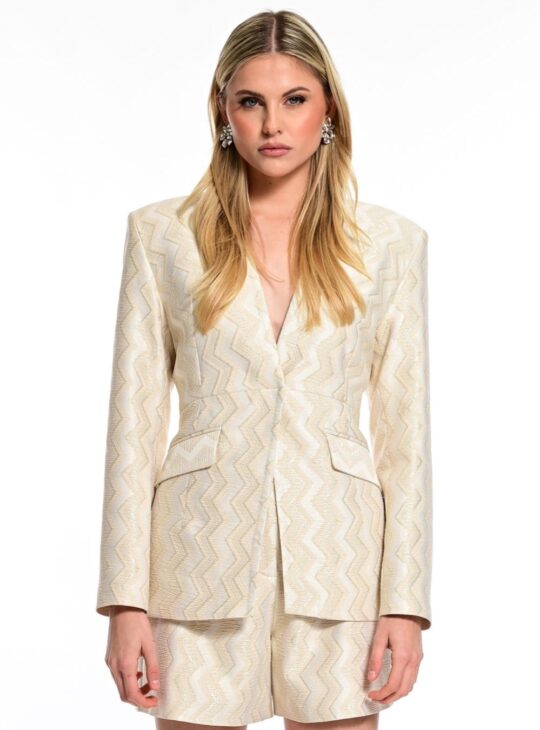 Γυναικείο μεσάτο σακάκι με μεταλλική χρυσή κλωστή WE COSS FASHION. Κλείσιμο με κουμπί. Σύνθεση: 82%PES-14%MET-4%EL