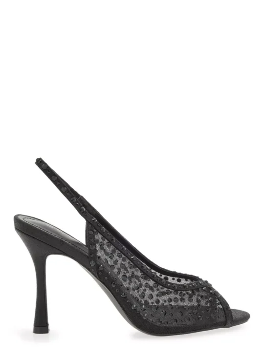 SEVEN Γόβες Peeptoe Φιλτιρέ Στρας 064 BLACK